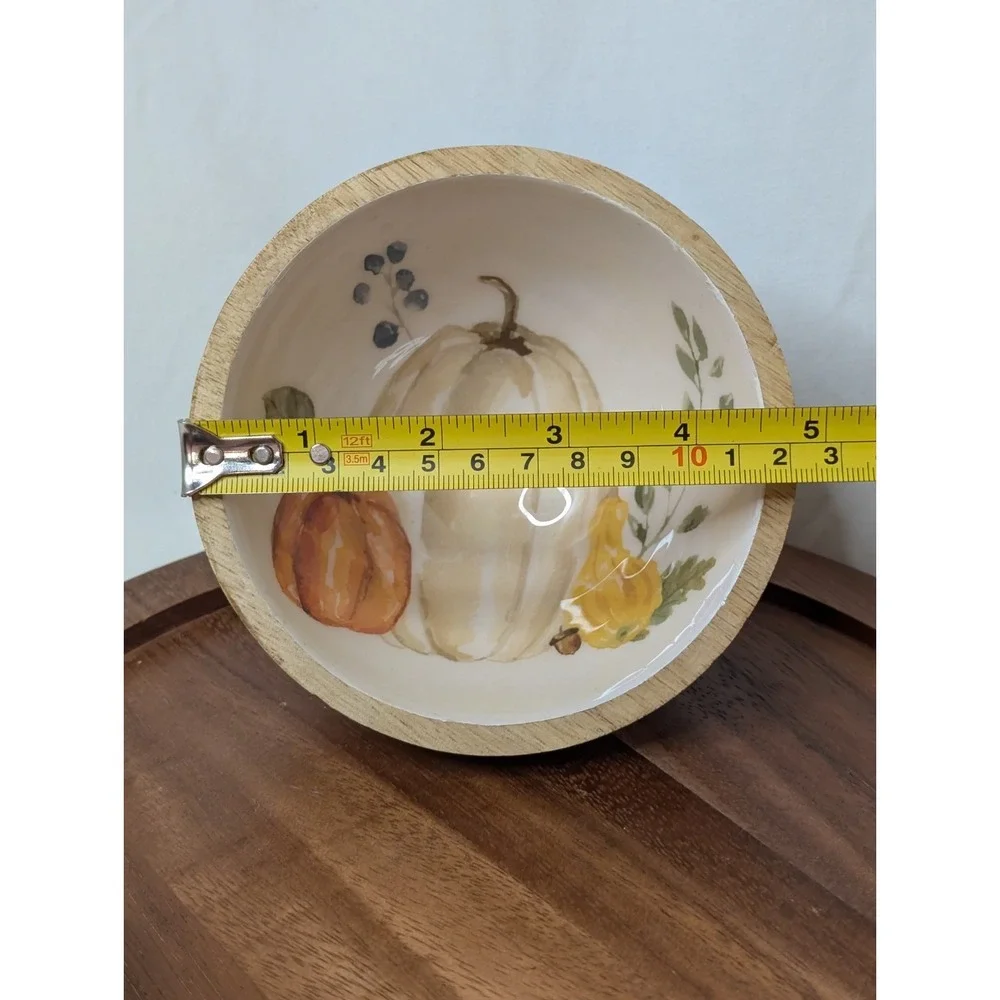 Fall Pumpkin Themed Wooden Outside Bowl Trinket‎ Dish Home Decor